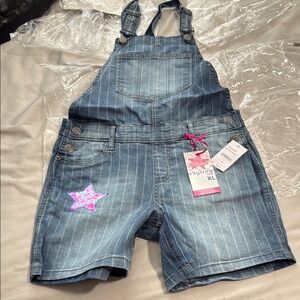 Vigoss Striped Denim Overalls with Pink Accents